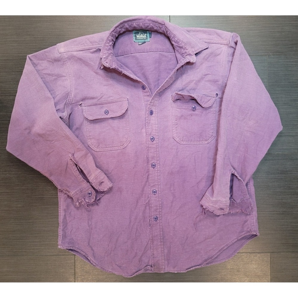 Woolrich Cotton Long sleeve button up shirt Vintage Large Distressed Purple 90's